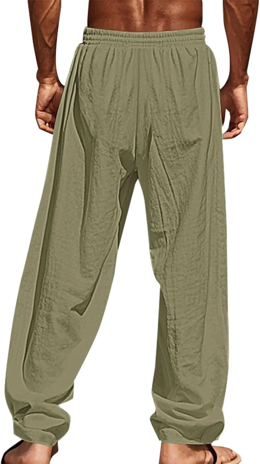 Relaxed Fit Hawaiian Tropical Leaf Pants for Men Lightweight Beach Sweatpants Comfy Lounge Graphic Vacation Drawstring