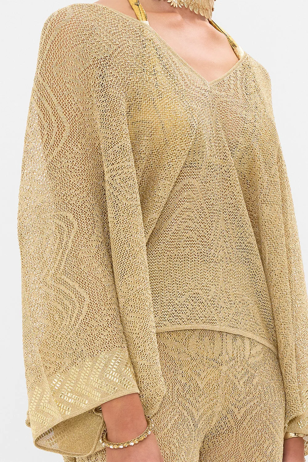 RELAXED V NECK KNIT POINTELLE TOP VALLEY OF THE KINGS