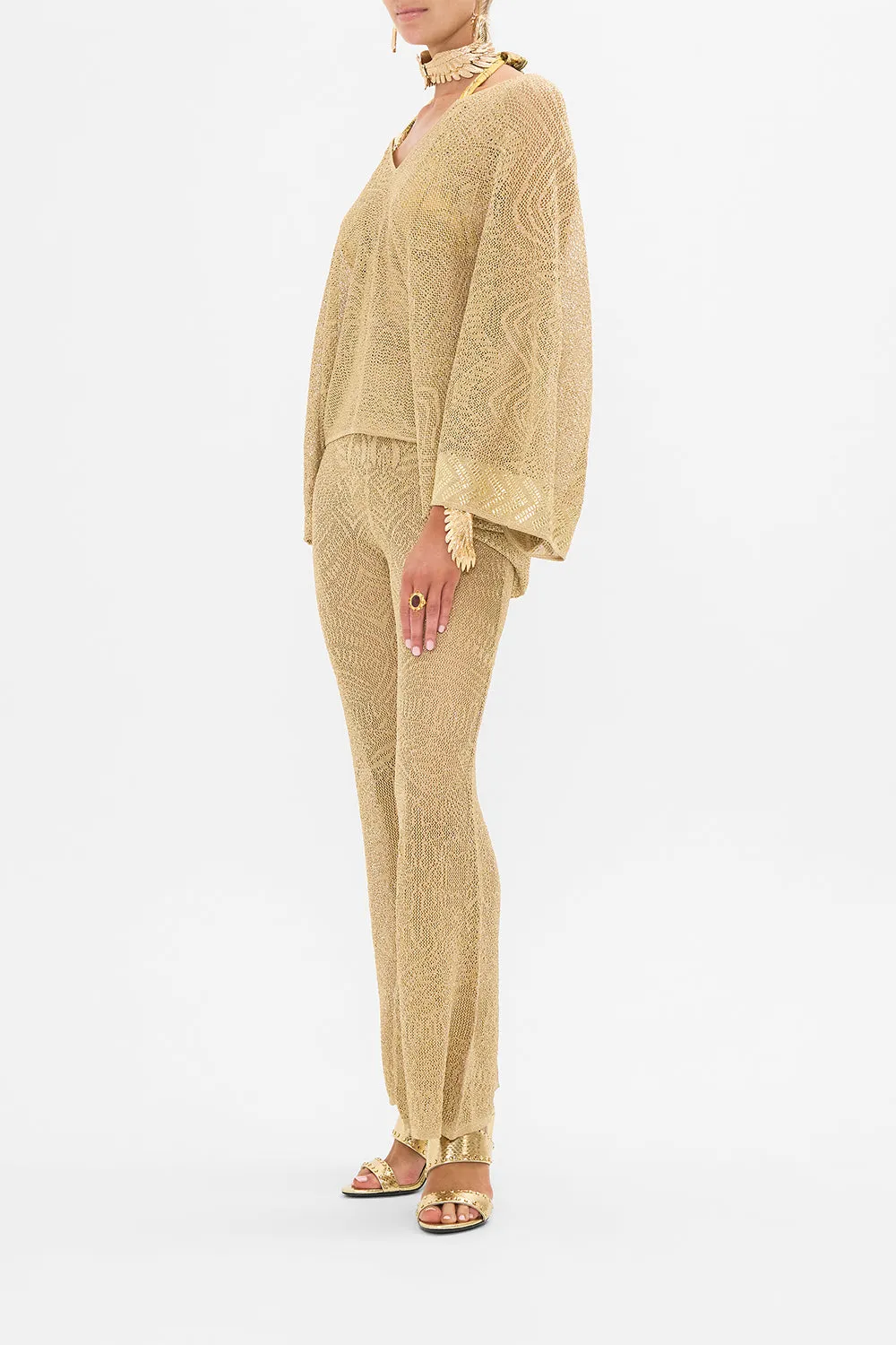 RELAXED V NECK KNIT POINTELLE TOP VALLEY OF THE KINGS
