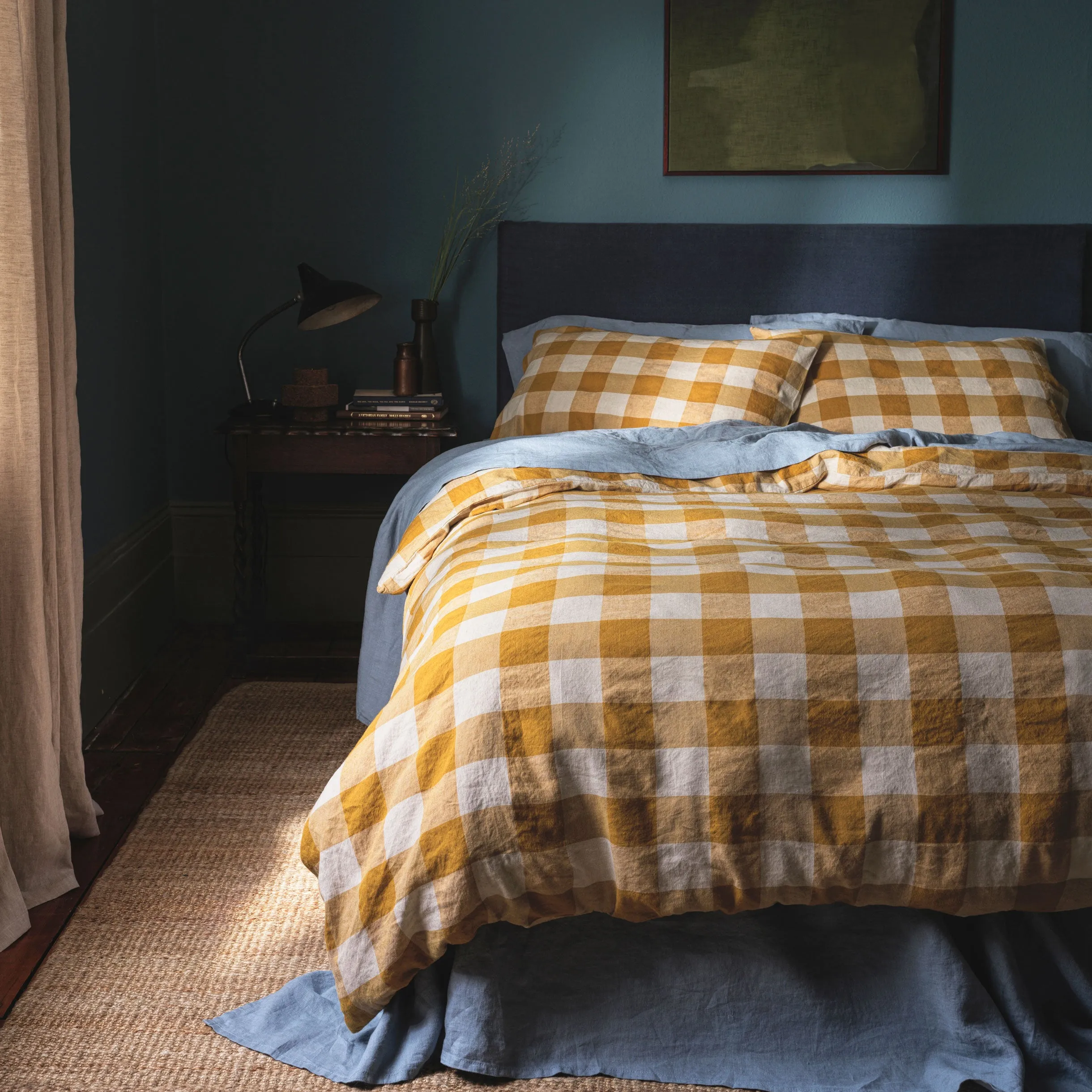 Russet Yellow Emsworth Plaid Linen Blend Duvet Cover
