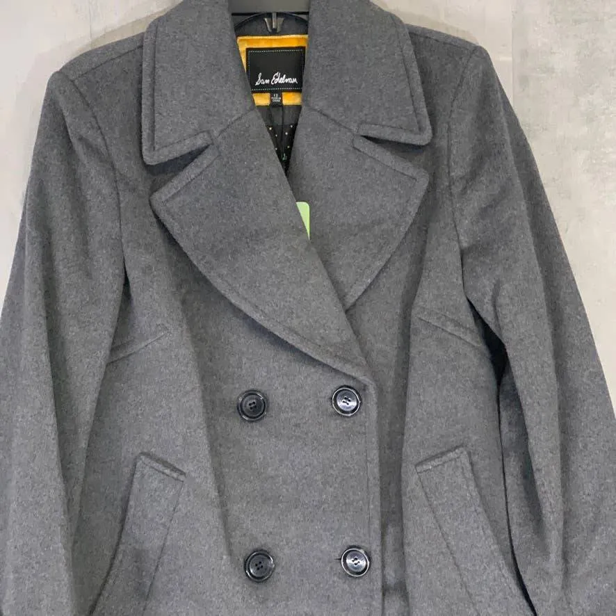 SAM EDELMAN Charcoal Gray Double Breasted Wool Blend Twill Peacoat Coat SZ 12