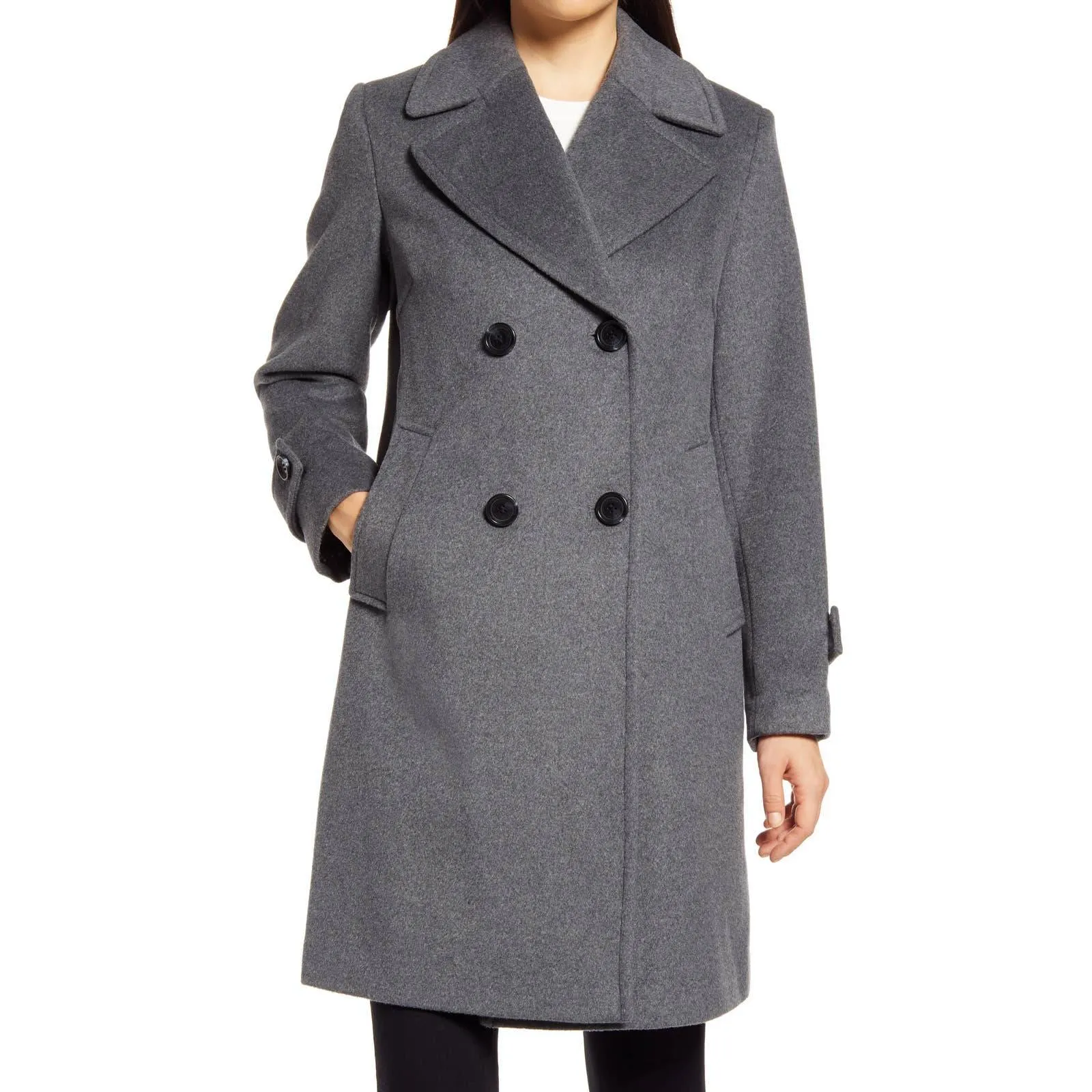 SAM EDELMAN Charcoal Gray Double Breasted Wool Blend Twill Peacoat Coat SZ 12