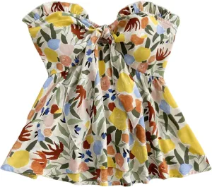 SHENHE Women's Floral Tube Tops Strapless Tie Front Frill Peplum Shirred Boho Summer Bandeau Top