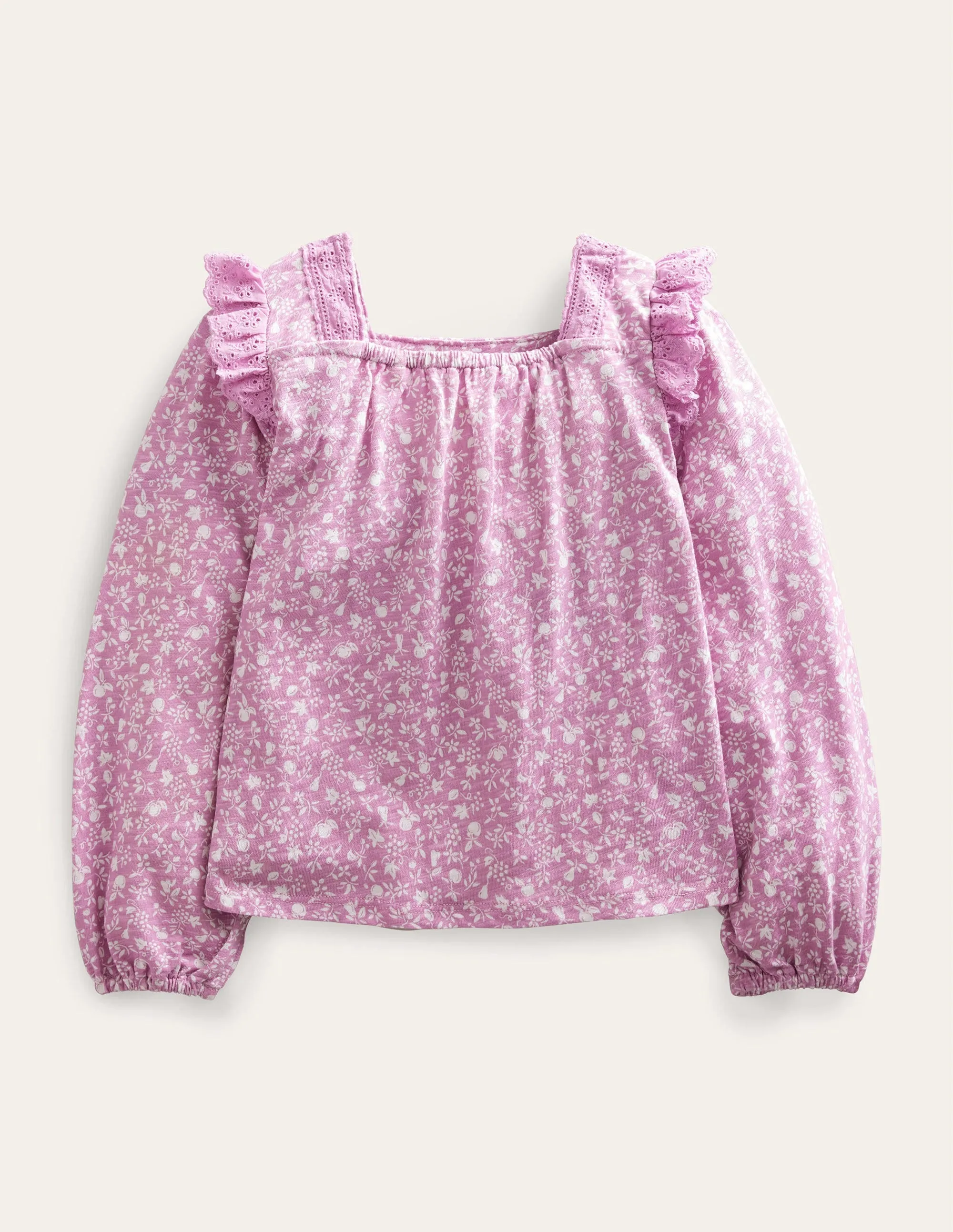 Square Neck Broderie Mix Top-Soft Lavender Floral