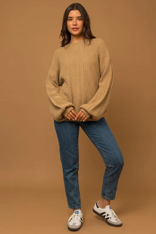Taupe Bubble Sleeve Knit Sweater