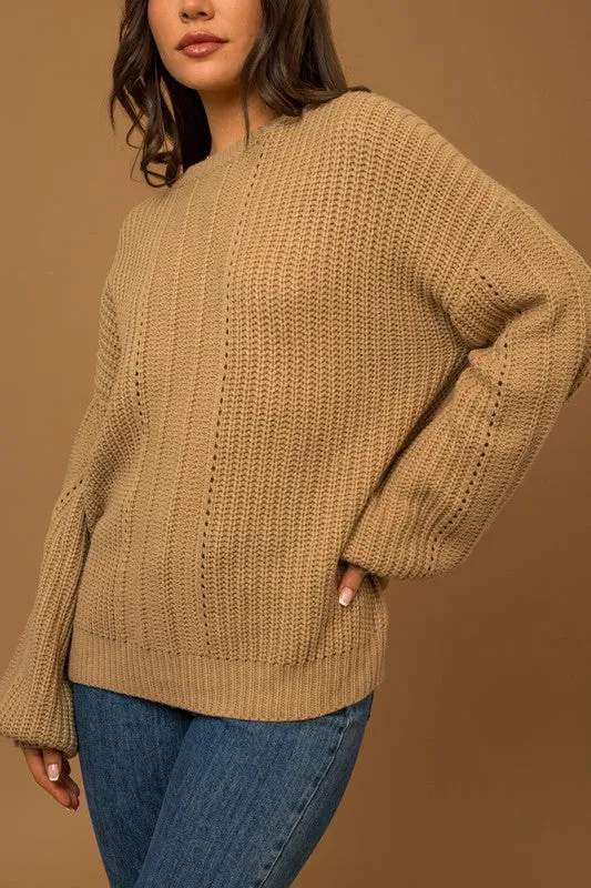 Taupe Bubble Sleeve Knit Sweater