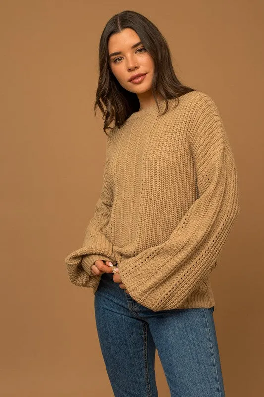 Taupe Bubble Sleeve Knit Sweater