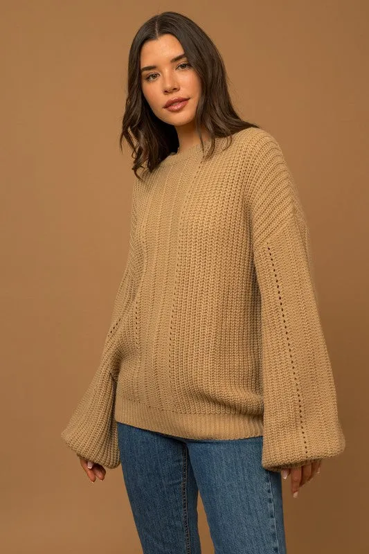 Taupe Bubble Sleeve Knit Sweater