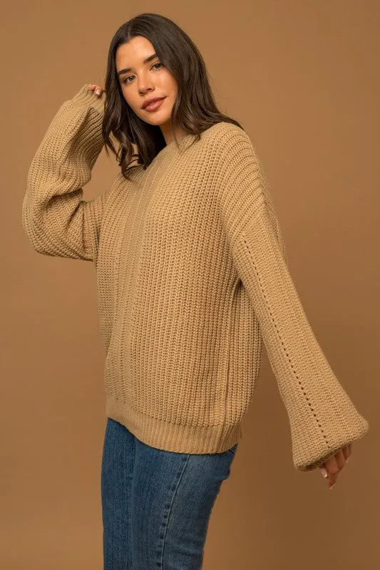 Taupe Bubble Sleeve Knit Sweater