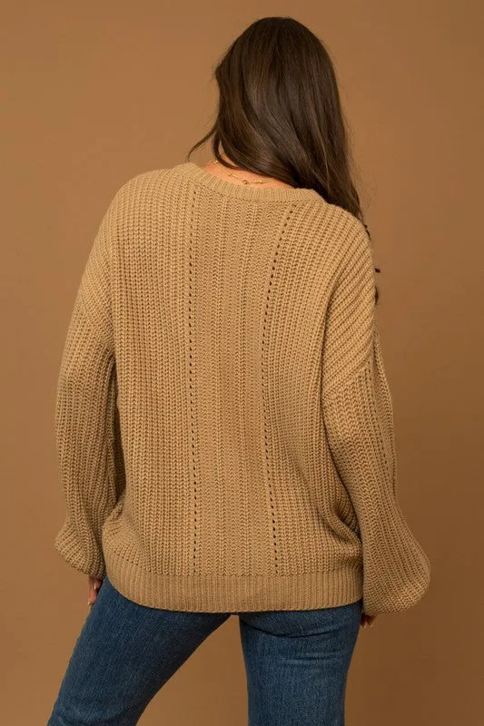 Taupe Bubble Sleeve Knit Sweater