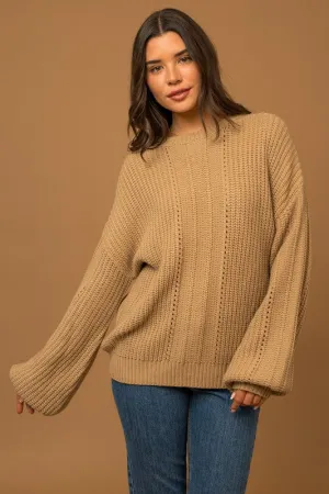 Taupe Bubble Sleeve Knit Sweater