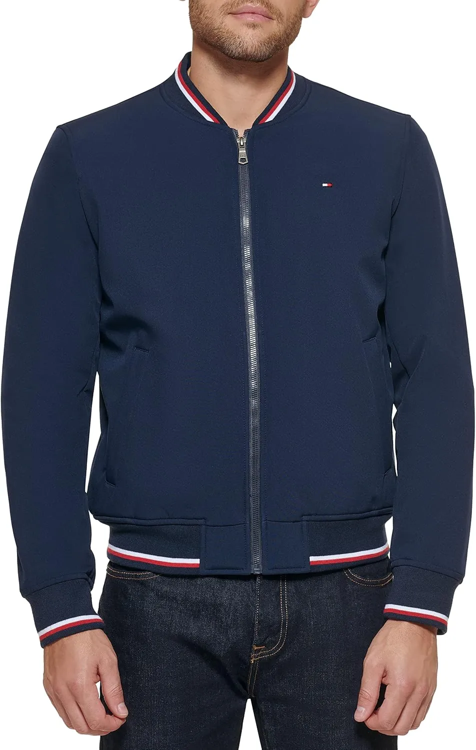 Tommy Hilfiger Men's Lightweight Varsity Rib Knit Bomber Jacket