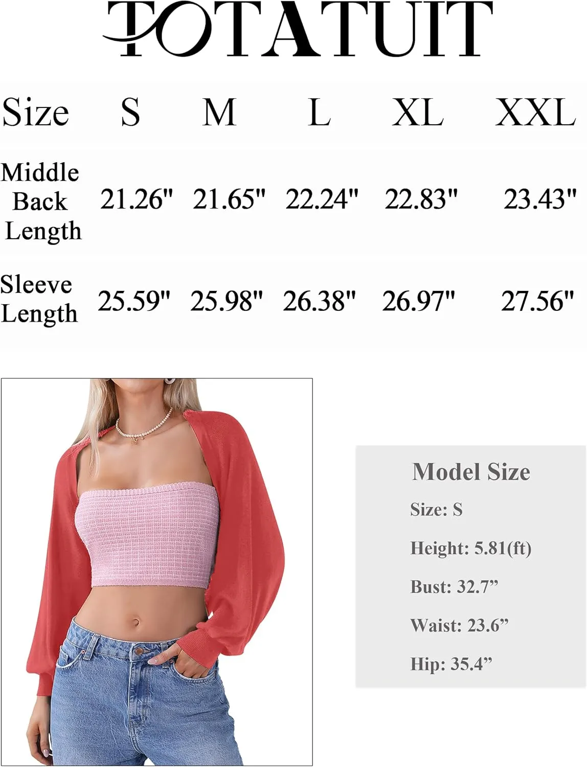 Totatuit Women's Y2K Bolero Shrugs Long Batwing Sleeve Knit Cropped Cardigan Drop Shoulder Cardigan with Back Slit