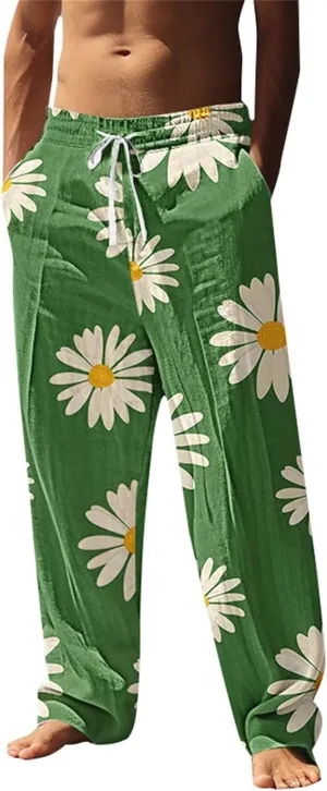 Tropical Palm Tree Graphic Sweatpants for Men Hawaiian Beach Vacation Pants Soft Lounge Lightweight Relaxed Fit