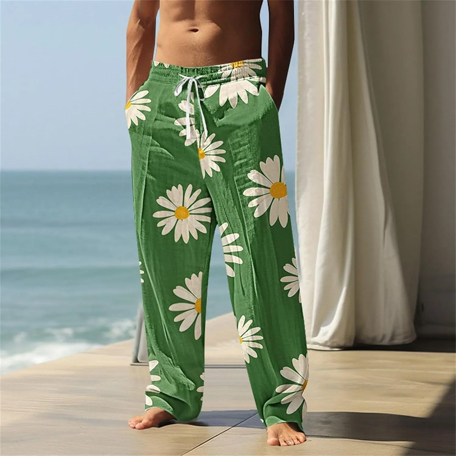 Tropical Palm Tree Graphic Sweatpants for Men Hawaiian Beach Vacation Pants Soft Lounge Lightweight Relaxed Fit