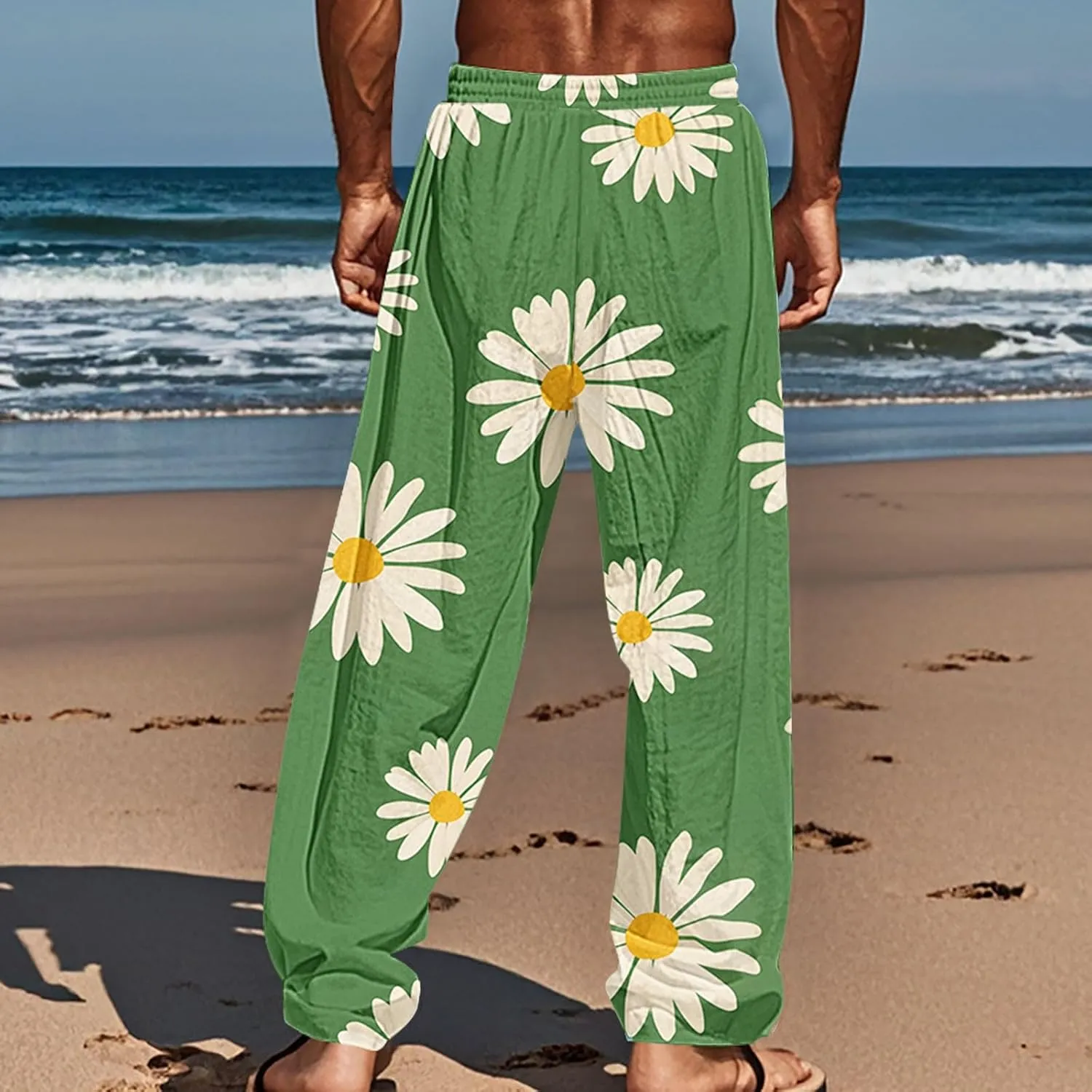 Tropical Palm Tree Graphic Sweatpants for Men Hawaiian Beach Vacation Pants Soft Lounge Lightweight Relaxed Fit
