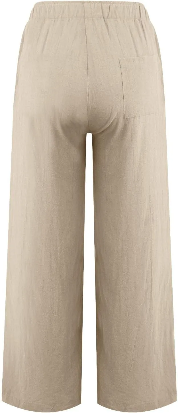 Wide Leg Pants Woman Summer Casual Flowly Slacks Trousers Beach Linen Solid Low Waist Travel Outfits with Pockets