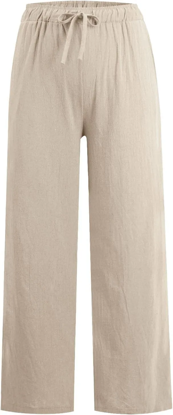 Wide Leg Pants Woman Summer Casual Flowly Slacks Trousers Beach Linen Solid Low Waist Travel Outfits with Pockets