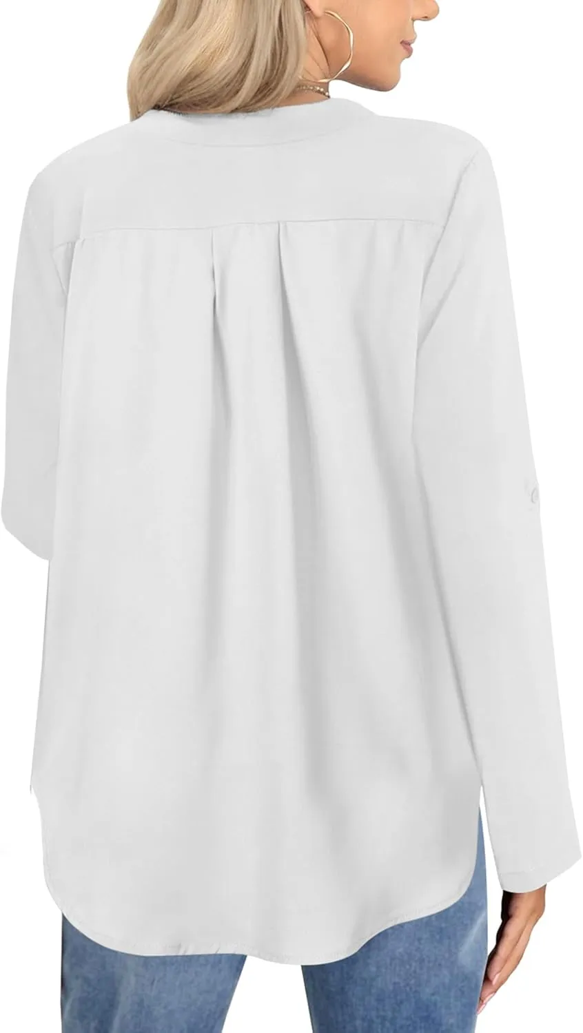 Womens 3/4 Cuffed Sleeve Blouses for Women Dressy Casual, V Neck Casual Blouse Shirt Tops 2024, Tunic Tops