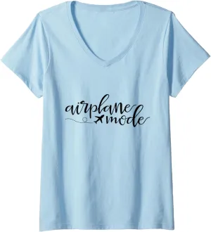 Womens Airplane Mode Funny Vacation Travel Adventure Matching V-Neck T-Shirt