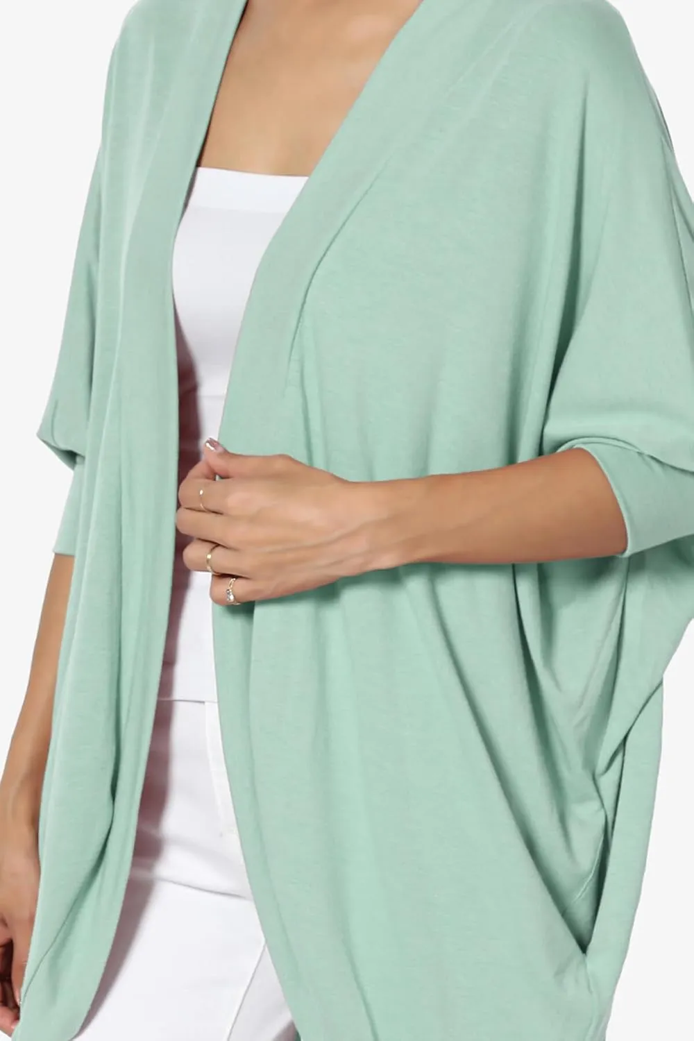 Women's Cocoon Draped Jersey Knit 3/4 Sleeve Oversized Open Front Cardigan