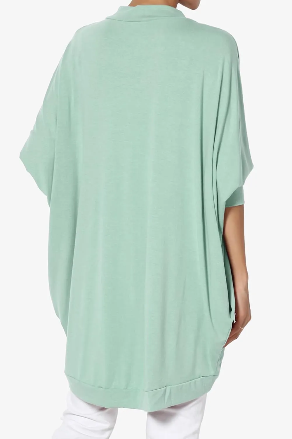 Women's Cocoon Draped Jersey Knit 3/4 Sleeve Oversized Open Front Cardigan