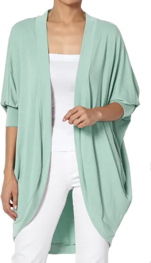 Women's Cocoon Draped Jersey Knit 3/4 Sleeve Oversized Open Front Cardigan