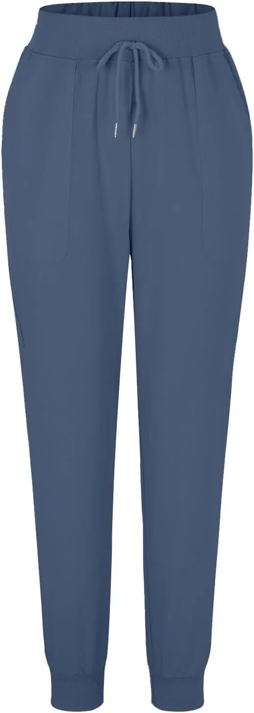 Womens Cotton Linen Drawstring Tapered Pants Summer Lightweight Loose Fit Pants for Women with Elastic Waistband