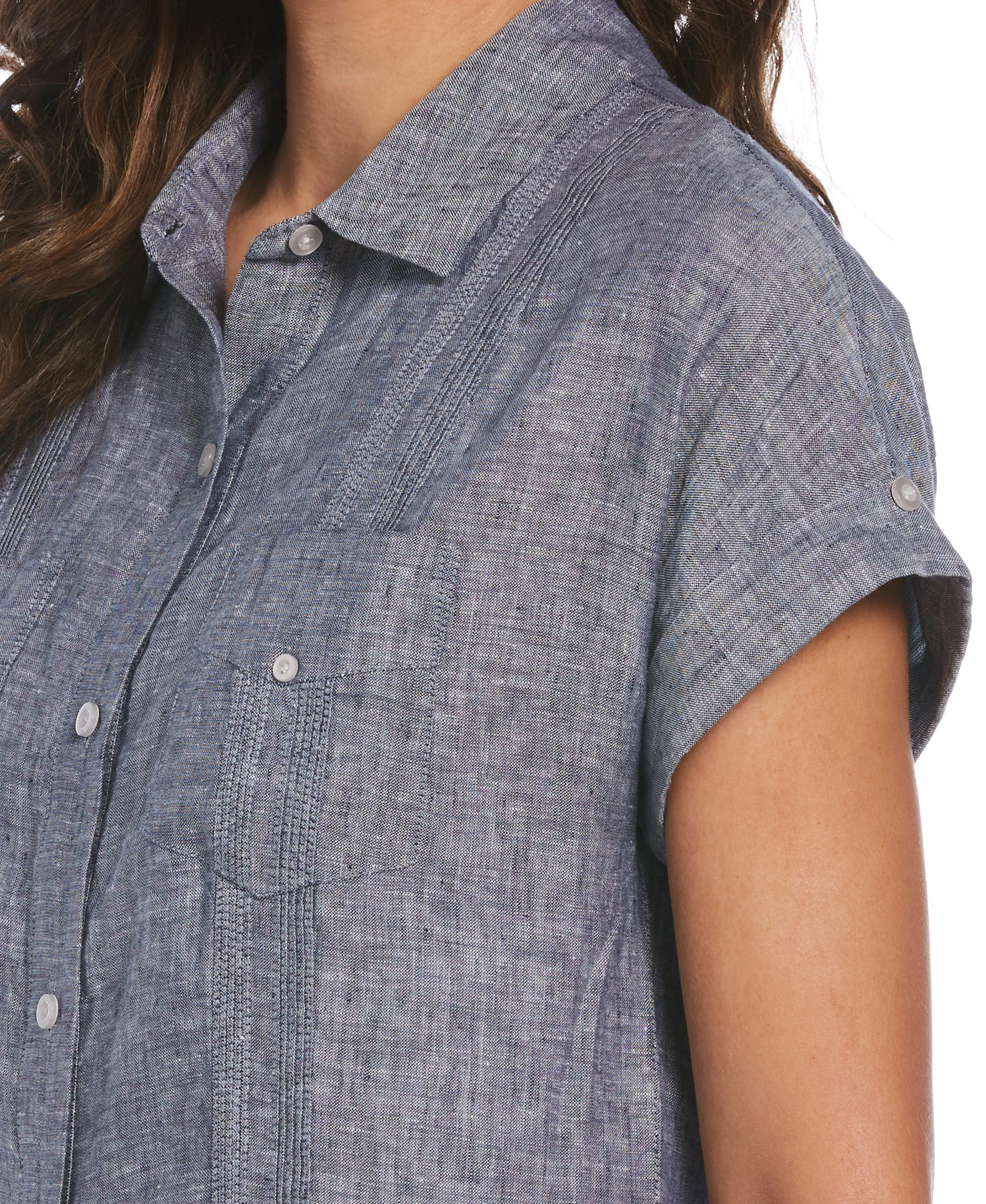 Women's Two-Tone Two-Pocket Linen Guayabera Dress