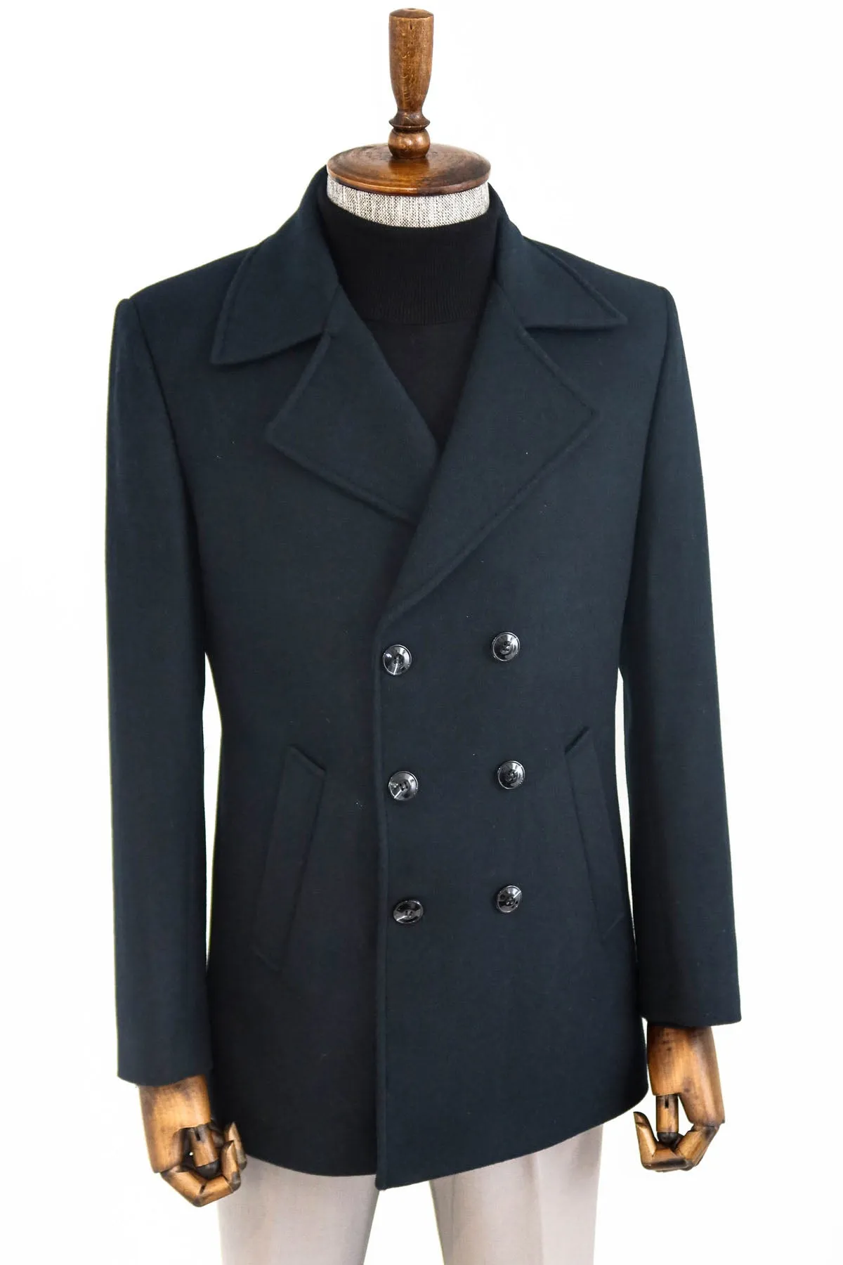 WSS Double Breasted Wide Lapel Cachet Green Men Coat  - Singen
