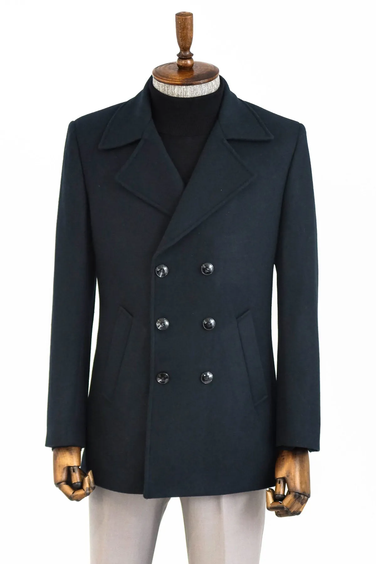 WSS Double Breasted Wide Lapel Cachet Green Men Coat  - Singen