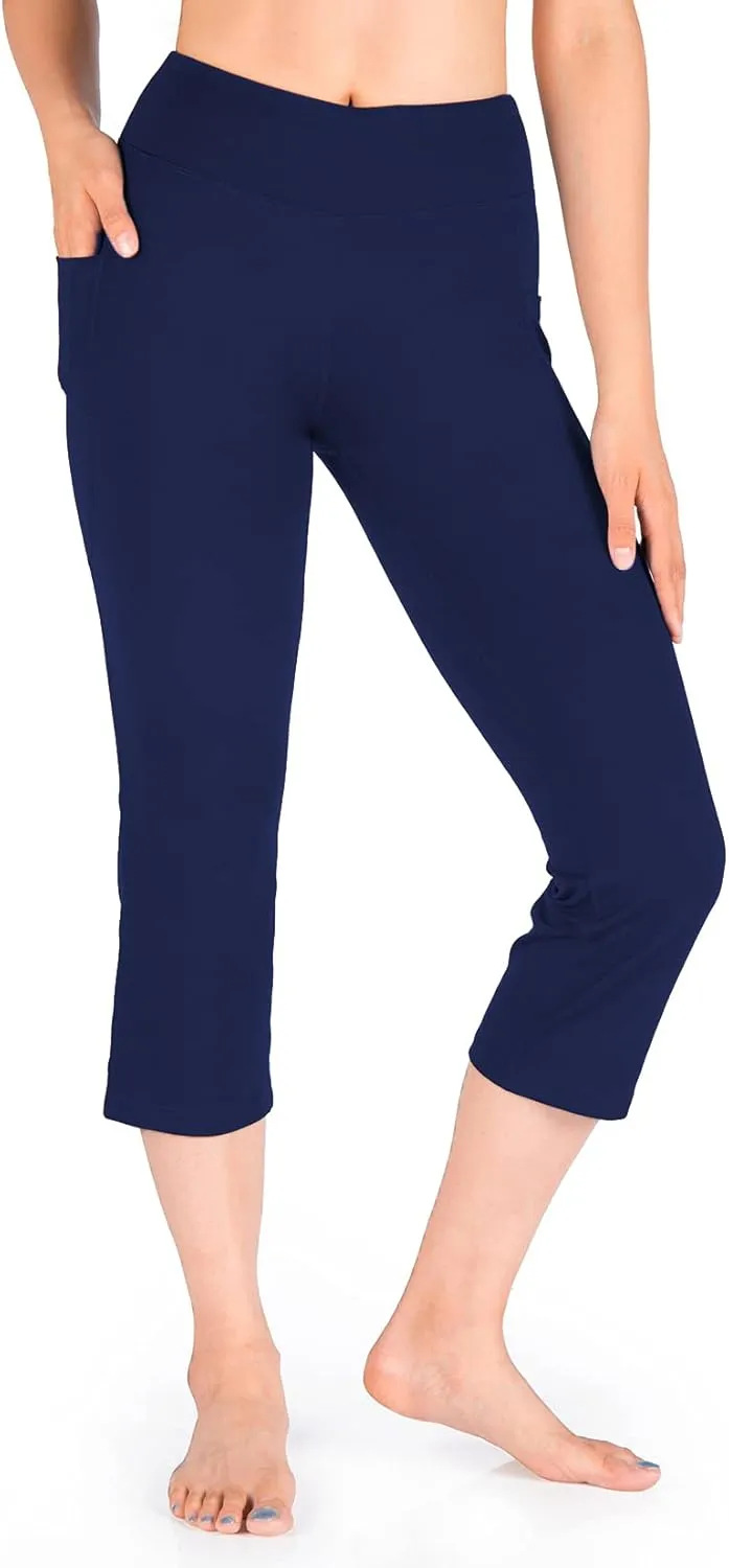 Yogipace Women's 20"/22"/24" Cropped Kick Flare Yoga Pants with Pockets Capri Length Slim Fit Lounge Pant