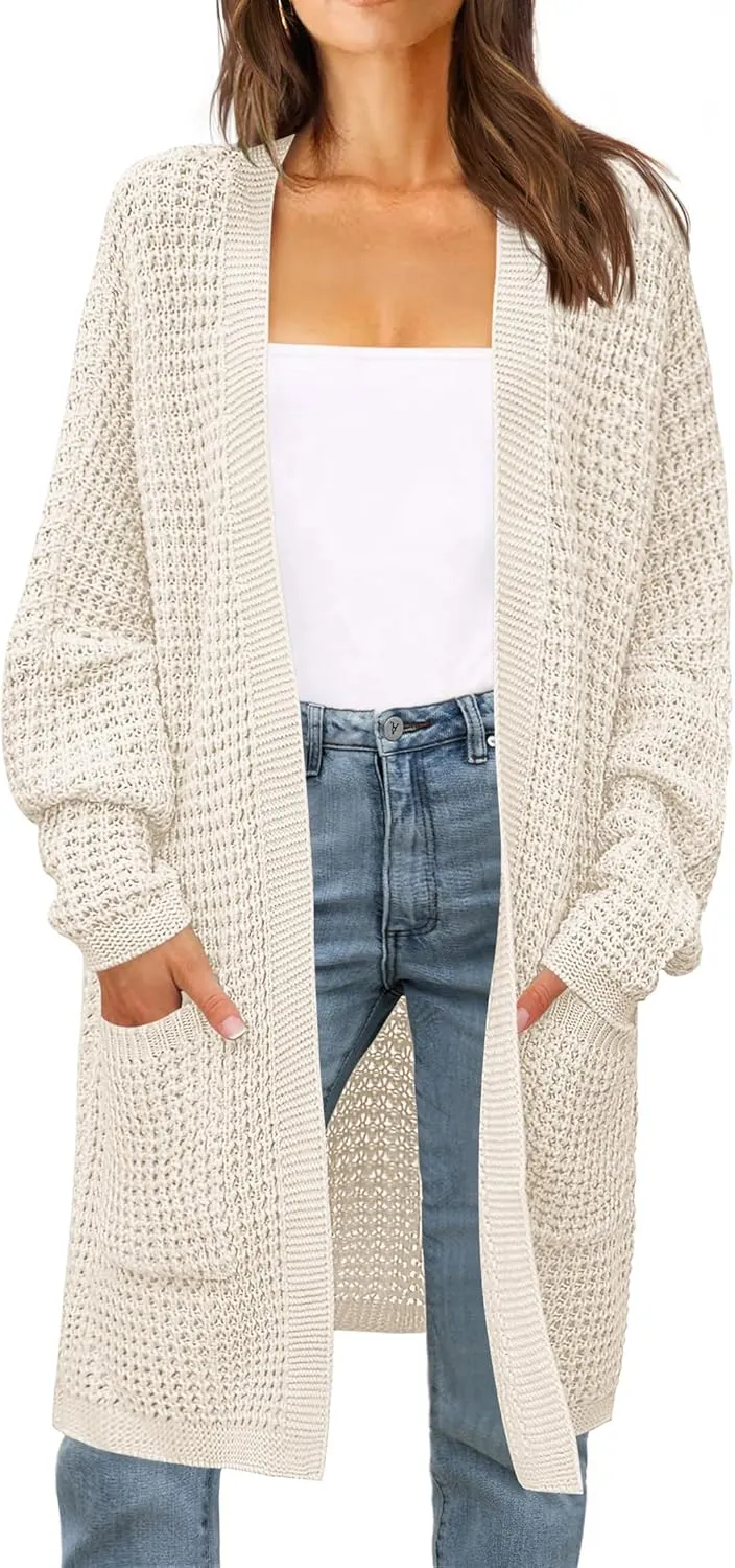 ZESICA Women's Fall Long Batwing Sleeve Open Front Chunky Knit Cardigan Sweater