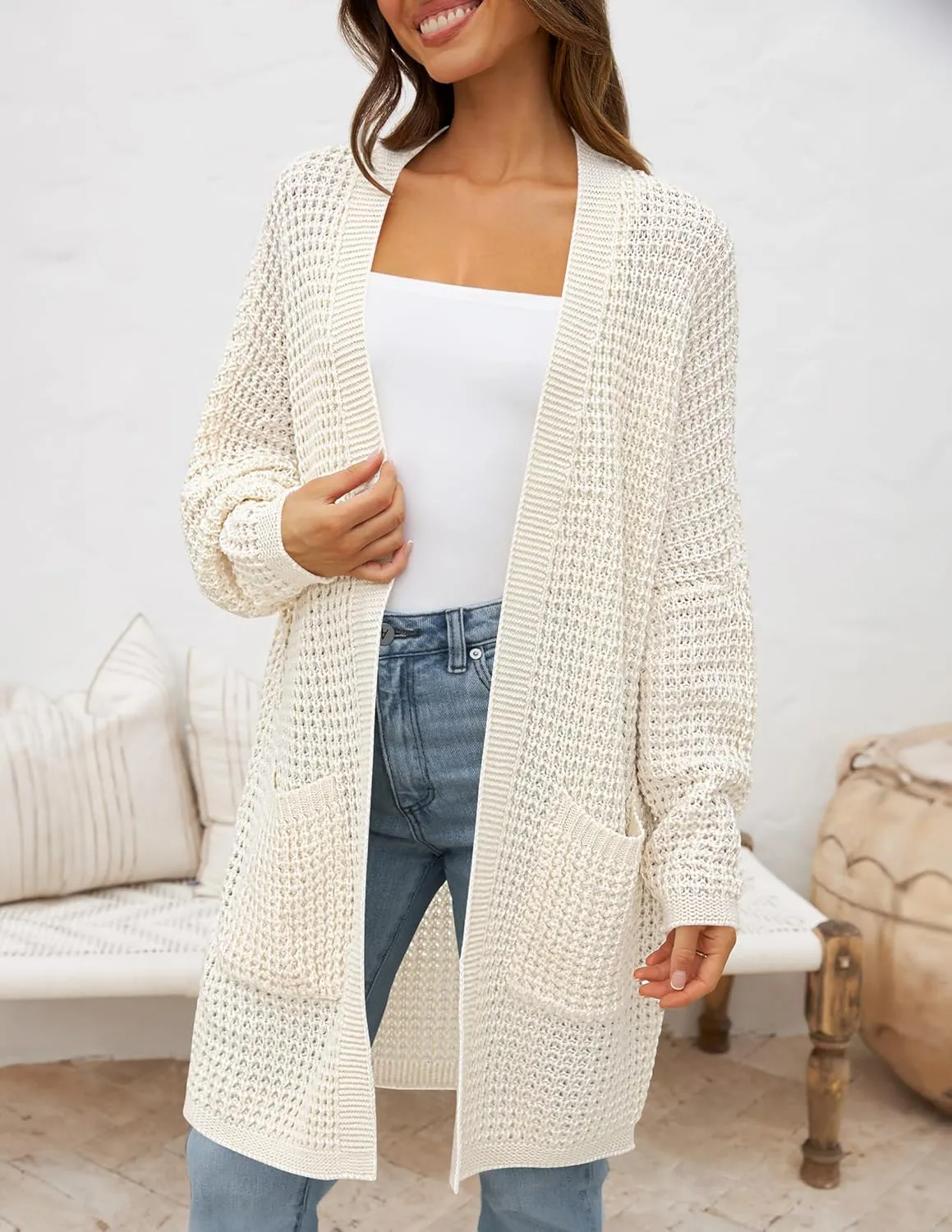 ZESICA Women's Fall Long Batwing Sleeve Open Front Chunky Knit Cardigan Sweater