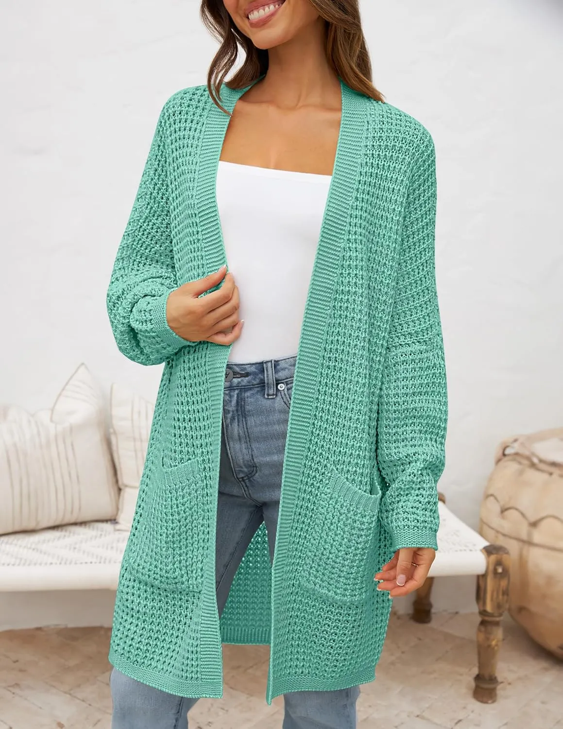ZESICA Women's Fall Long Batwing Sleeve Open Front Chunky Knit Cardigan Sweater