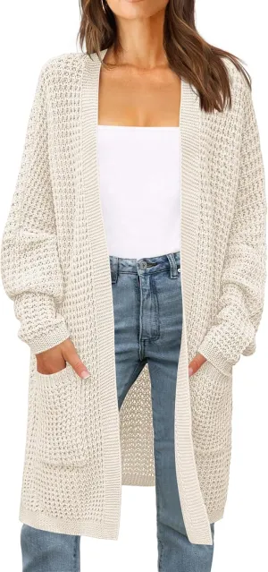 ZESICA Women's Fall Long Batwing Sleeve Open Front Chunky Knit Cardigan Sweater