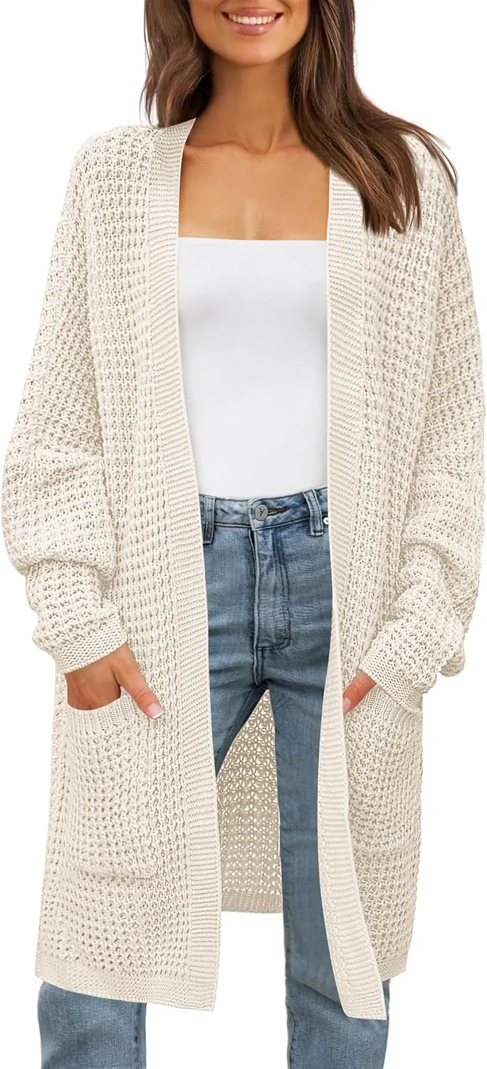 ZESICA Women's Fall Long Batwing Sleeve Open Front Chunky Knit Cardigan Sweater